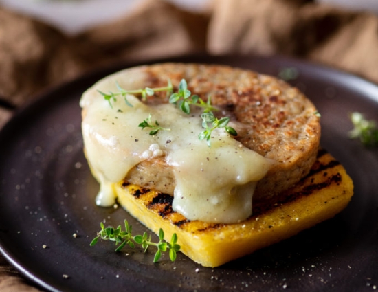 Grilled polenta medallions with mushroom burger